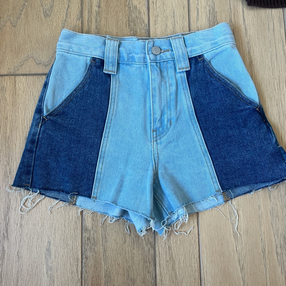 high waisted color block jean shorts